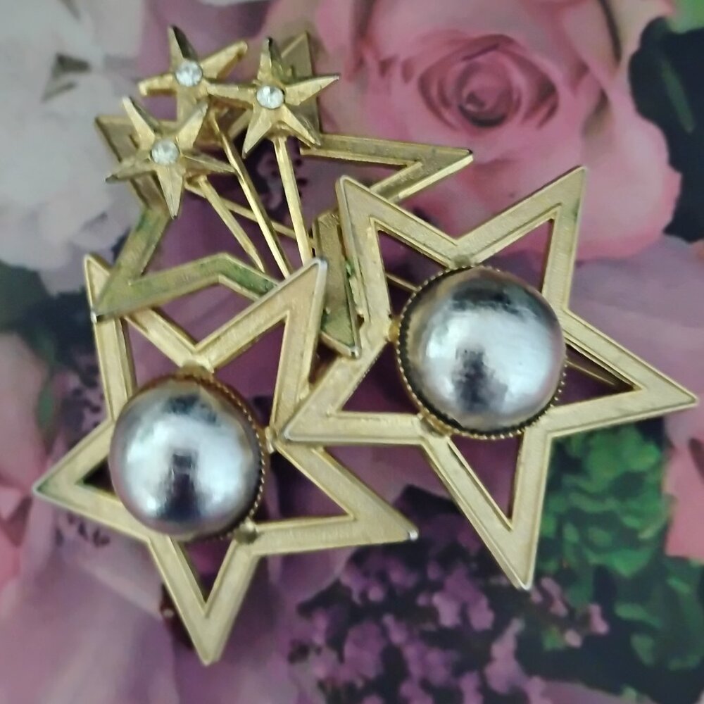 ❤️Vintage DE NICOLA Art Deco Retro STAR RHINESTONE Brooch Pin